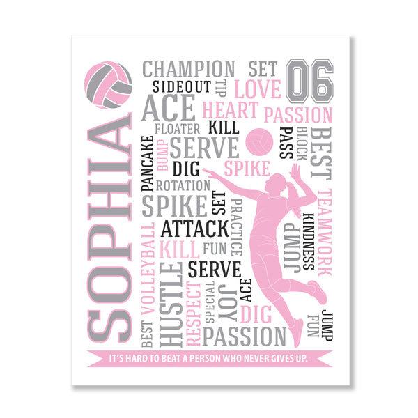 Modern volleyball room decor for girls with custom typographic design
