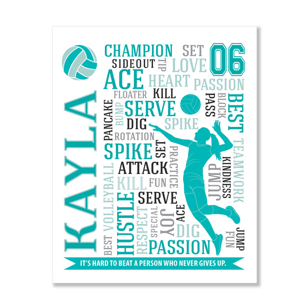 Personalized volleyball senior night gift: custom typography print with player name and number