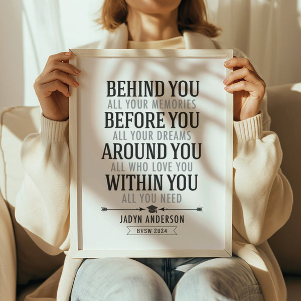 Person holding a framed quote by Jadyn Anderson with a blurred background