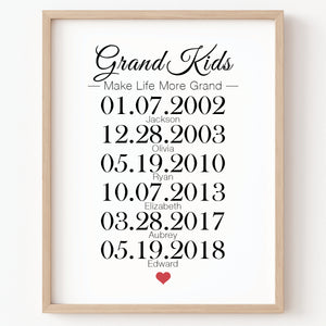 Grandchildren Make Life Grand personalized birthdays print with names and dates