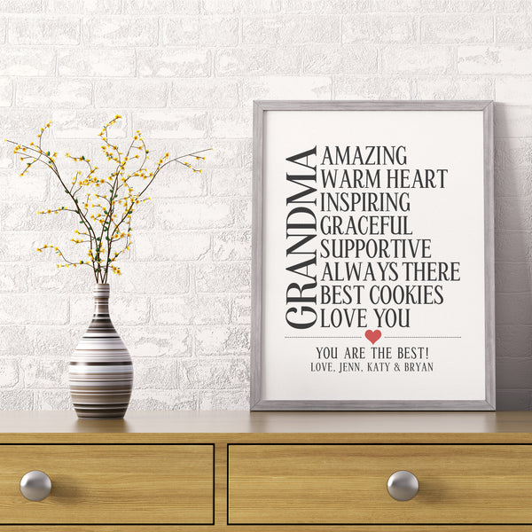 Grandma words wall art print gift with a personal message