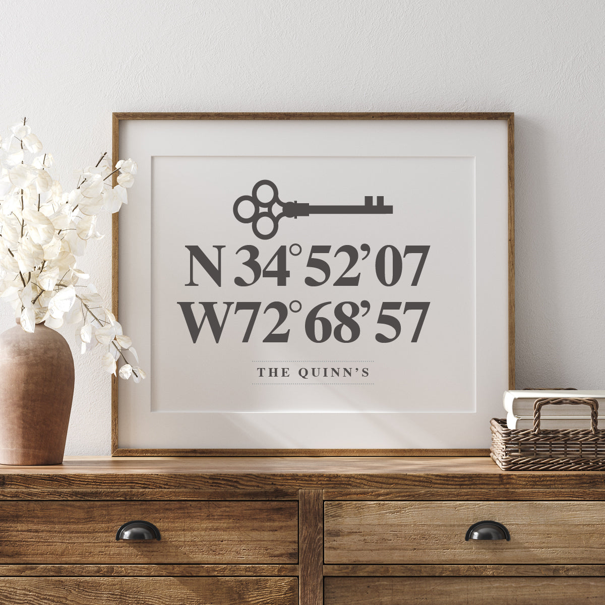 personalized home coordinates wall art print with modern typography