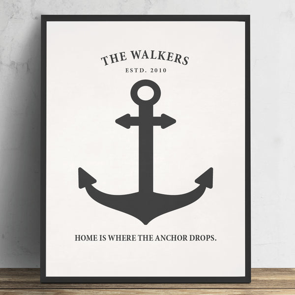 Home is where the anchor drops nautical family name art