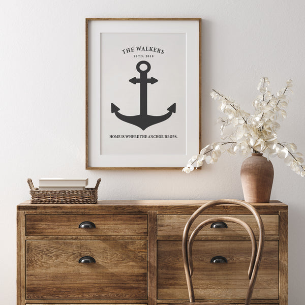 Black white anchor quote family surname wall art