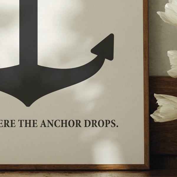 Personalized family name anchor wall print black and white_close-up