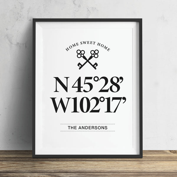 Minimalist coordinates art print with address and date
