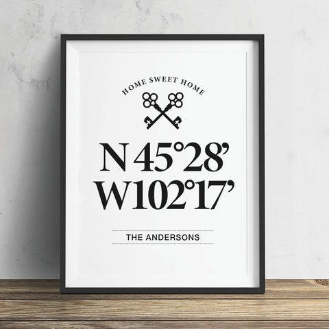 Minimalist coordinates art print with address and date