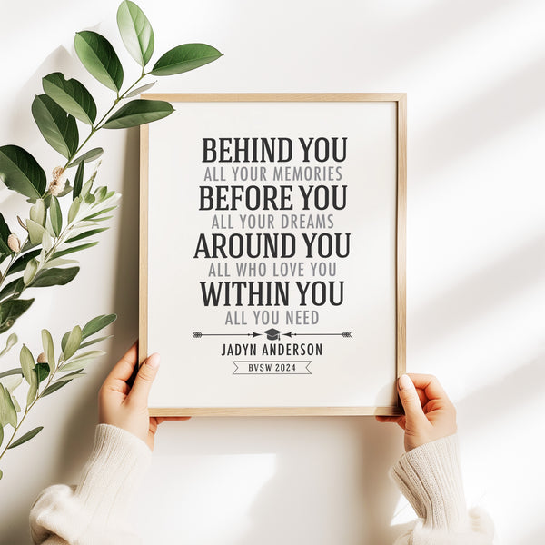 Personalized "Behind You" Graduation Print – Inspirational Quote Wall Art