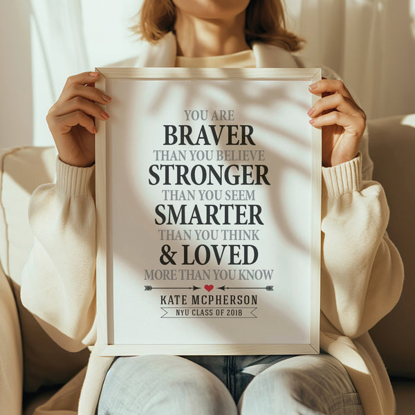 Personalized "You Are Braver" Inspirational Graduation Wall Art Print