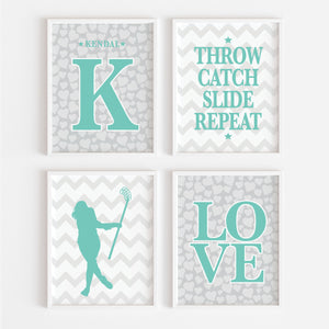 Personalized lacrosse girl wall art set of 4 prints