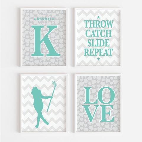 Personalized lacrosse girl wall art set of 4 prints