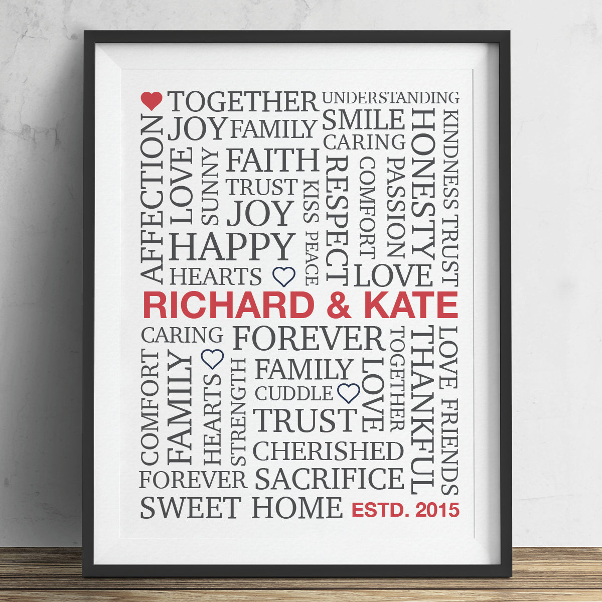 typographical romantic words wall art print for couples