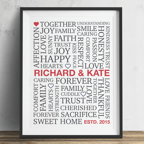 typographical romantic words wall art print for couples