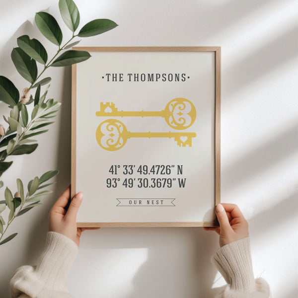Sentimental home milestone decoration featuring crisp coordinates on a white backdrop