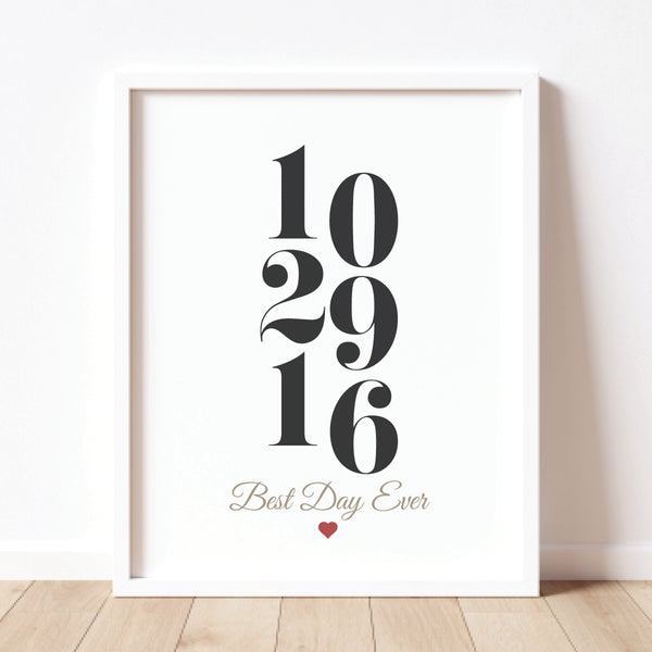 Customized wedding date keepsake print packaged as a personalized bridal shower gift