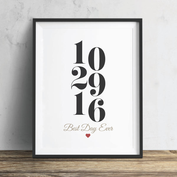 Custom romantic anniversary date sign framed as minimalist bedroom wall decor