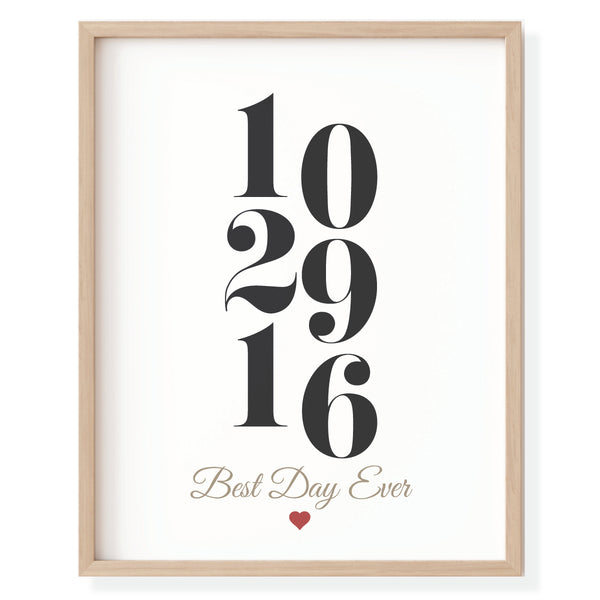 Personalized minimalist wedding date art print with couple names and anniversary year