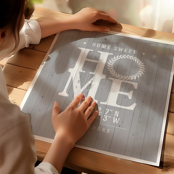Sentimental new home decoration featuring custom family surname address design