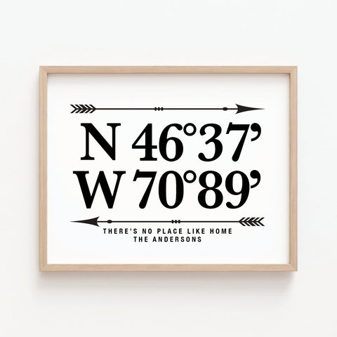 minimalist home coordinates sign black and white personalized