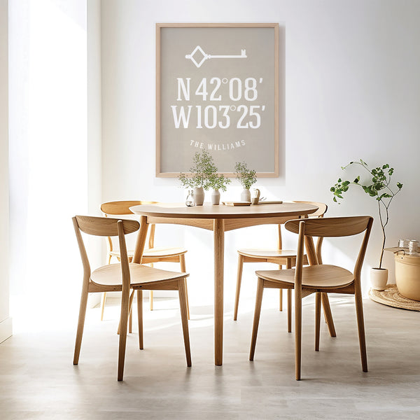 Minimalist address sign styled in dining room