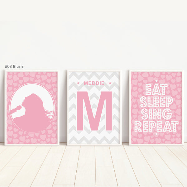 Pop star theme bedroom decor art set for competitive vocalists and choir singers