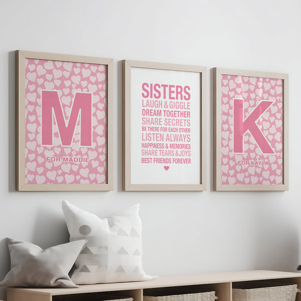 Sisters Shared Room Wall Print Set of 3