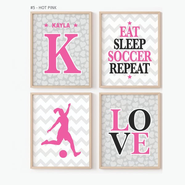 pink and black soccer wall art prints for girls sports bedroom