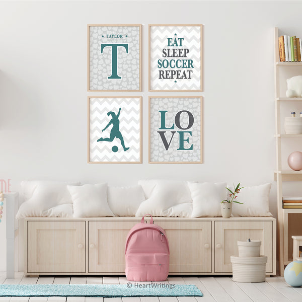 Soccer girl wall decor print set