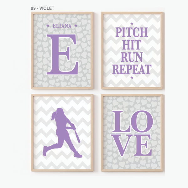 Softball room décor for girls custom name art prints