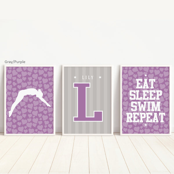 Personalized swimmer girl wall art set