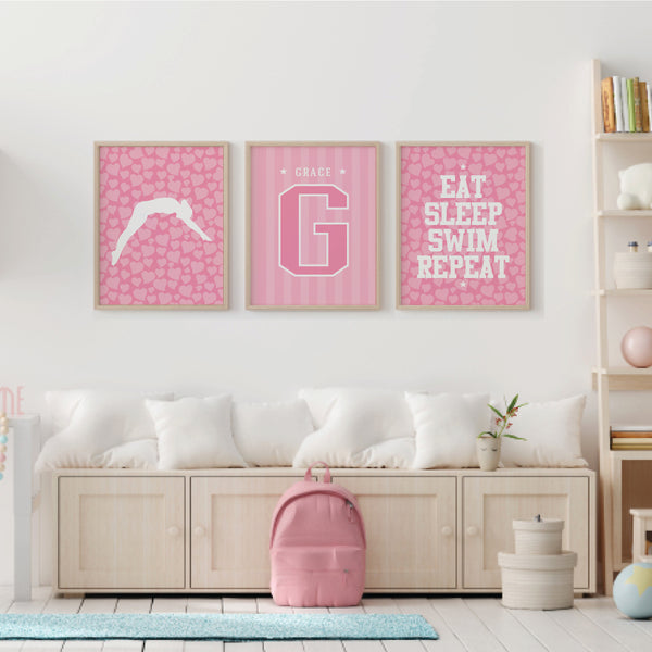 Girls sports wall art gallery setup displayed