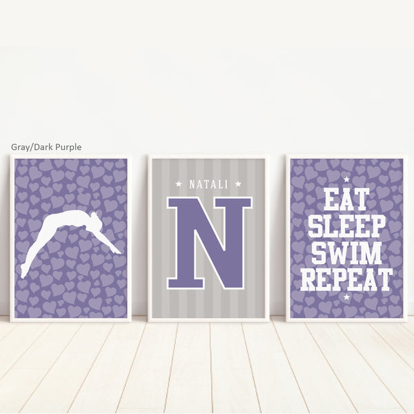 Sports wall art for girls room decor celebrating youth competitive swimming