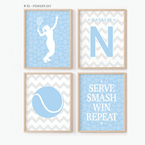 Custom tennis room décor for girls name print set