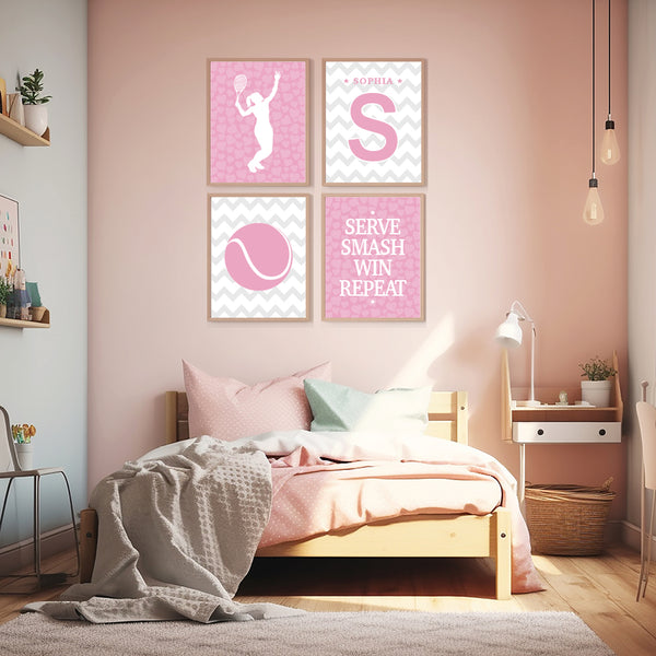 Girls tennis wall art prints – customized name gift