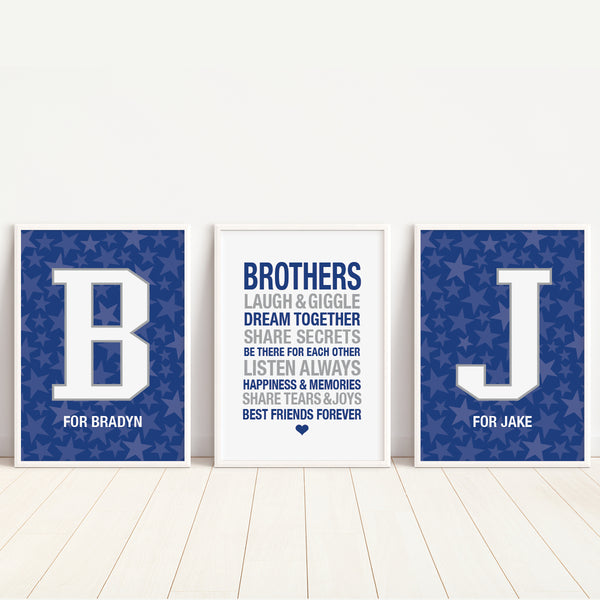 Twin Brothers Shared Room Wall Art – Set of 3 Minimalist Prints for Brothers' Bedroom