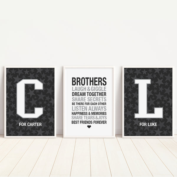 Twin Brothers Shared Room Wall Art – Set of 3 Minimalist Prints for Brothers' Bedroom