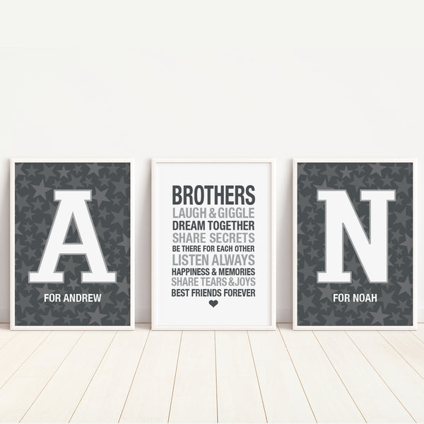 Twin Brothers Shared Room Wall Art – Set of 3 Minimalist Prints for Brothers' Bedroom