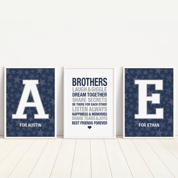 Twin Brothers Shared Room Wall Art – Set of 3 Minimalist Prints for Brothers' Bedroom
