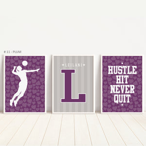 Set of 3 vibrant volleyball girl wall art prints with motivational quotes for teen athletes