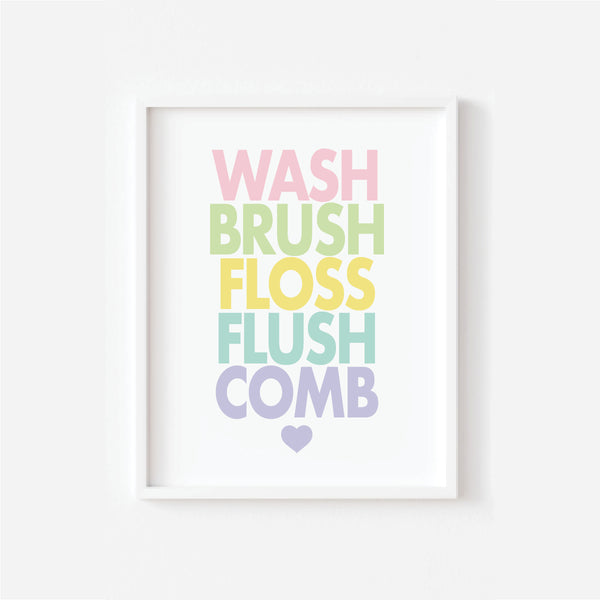 wash brush floss flush