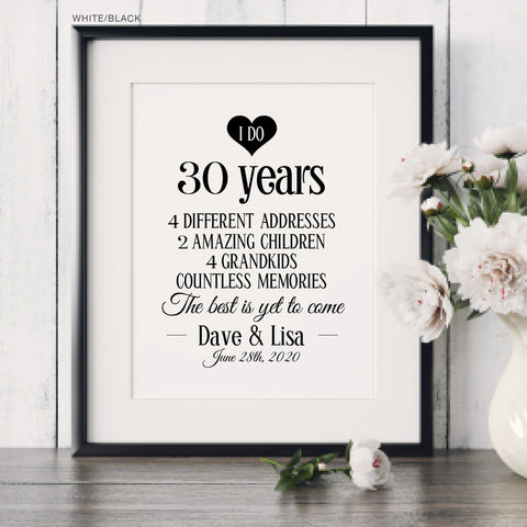 30year milestone anniversary print