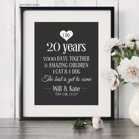 20 Year Milestone Anniversary Custom Print Gifts for Wife