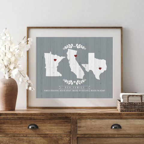 Personalized Family Map Heart Poster Print
