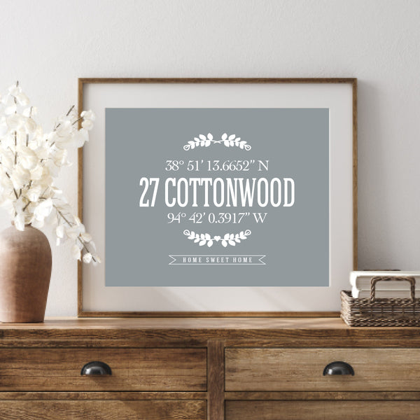 Custom family name address print for new homeowners