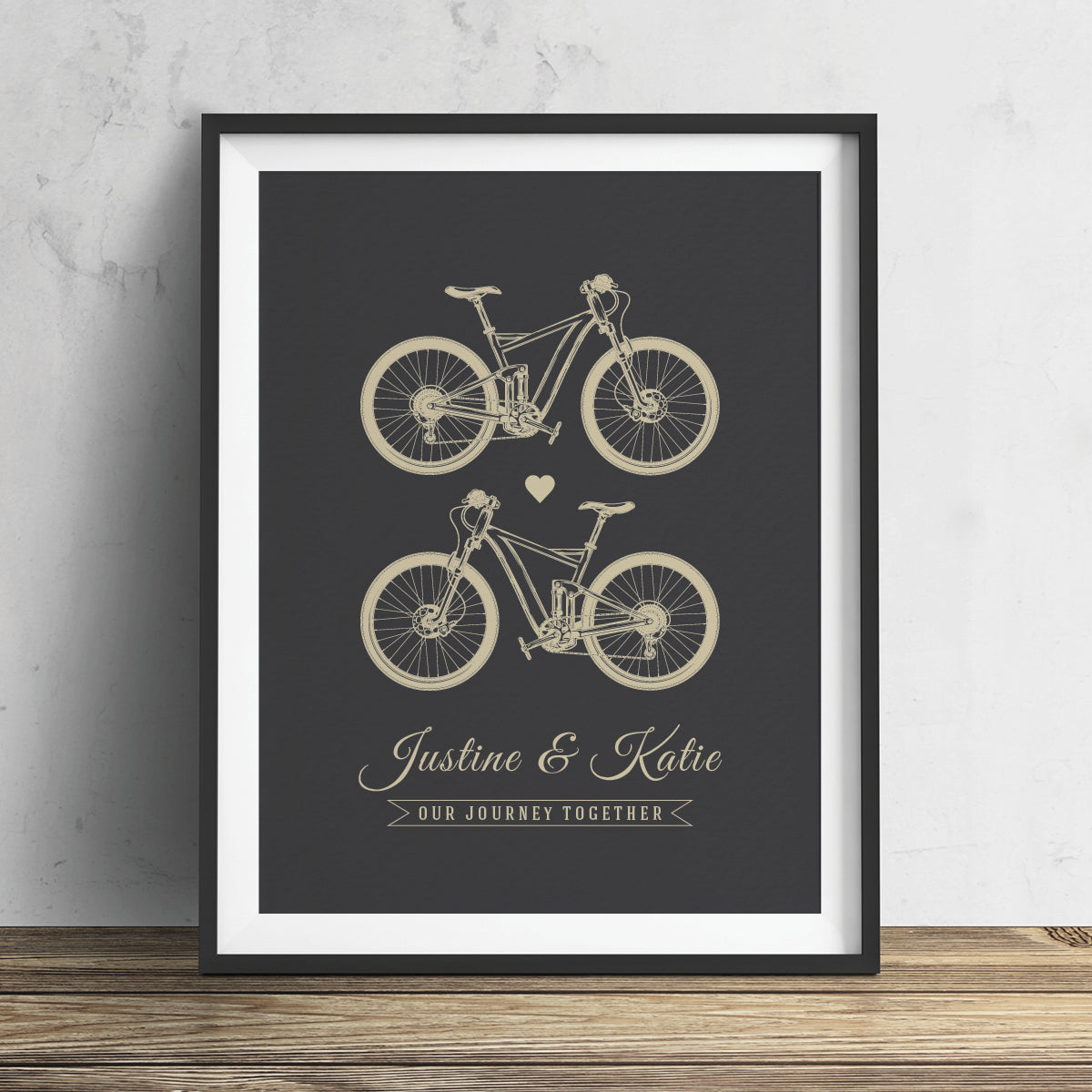 Modern bicycle couple wall art print elegant wedding anniversary gift