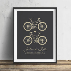 Modern bicycle couple wall art print elegant wedding anniversary gift