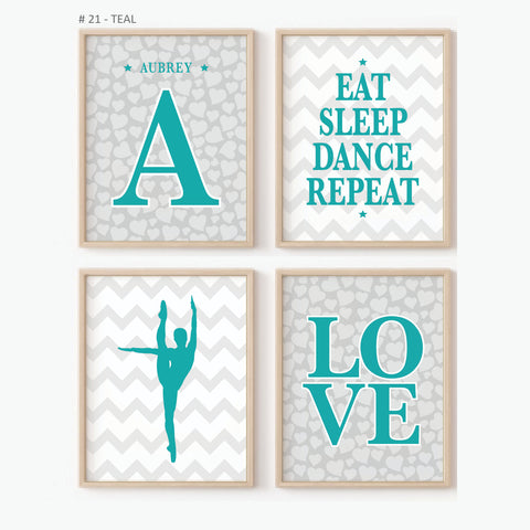 Set of four motivational dance quote wall art prints, featuring inspiring quotes and elegant dance illustrations.