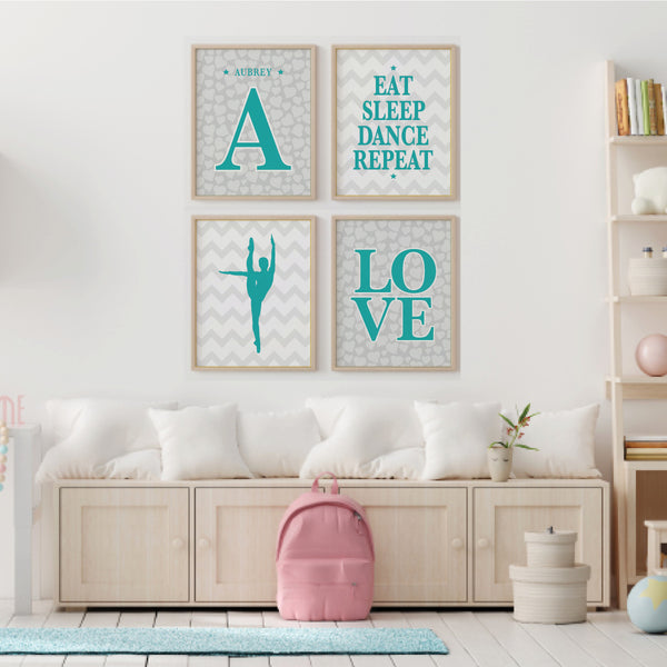 Dance quote wall art set displayed in a modern girl's bedroom, adding a touch of elegance and motivation to the decor