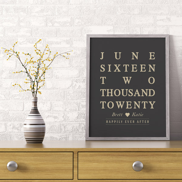 High-end typographic wedding milestone poster printed on premium 200gsm matte paper