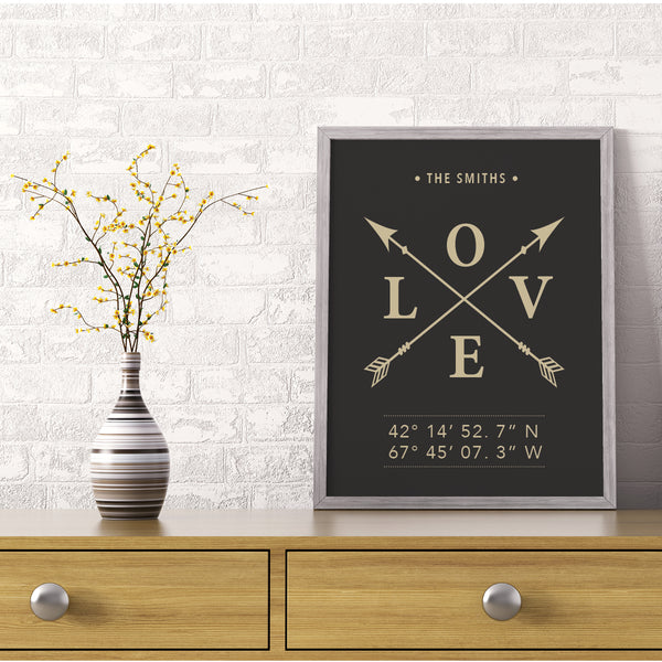 Personalized anniversary gift featuring modern family love typography art